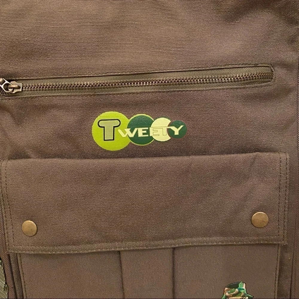 NWT~Vintage LOONEY TUNES Tweety 1999 Green Backpack 15” X 11”